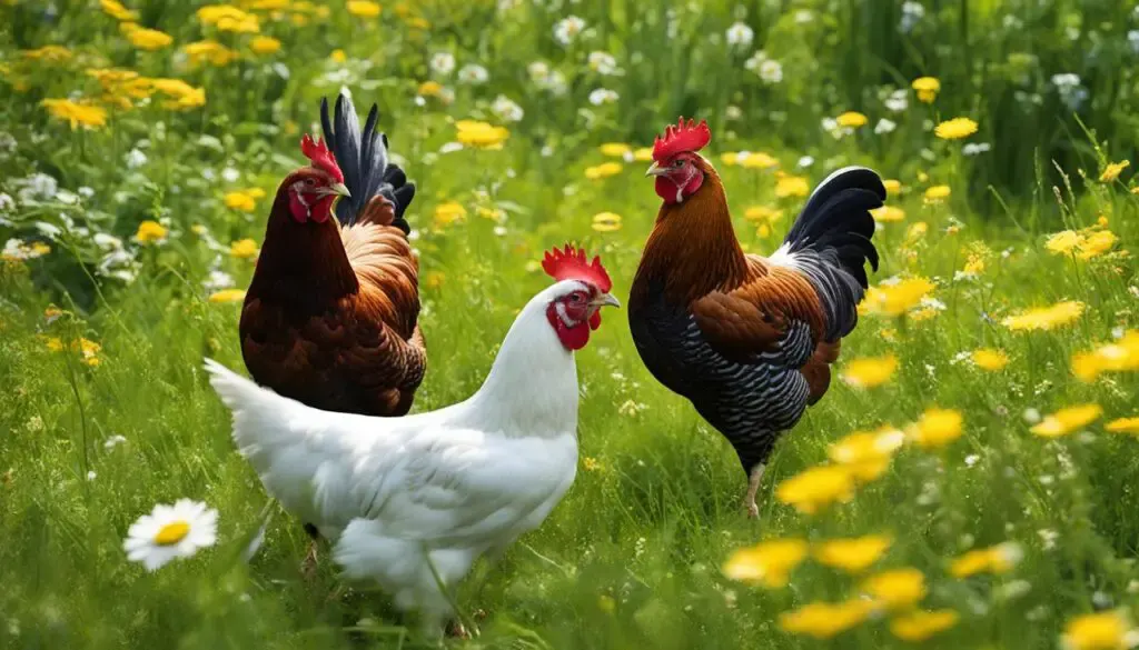 Chickens Foraging in Nature
