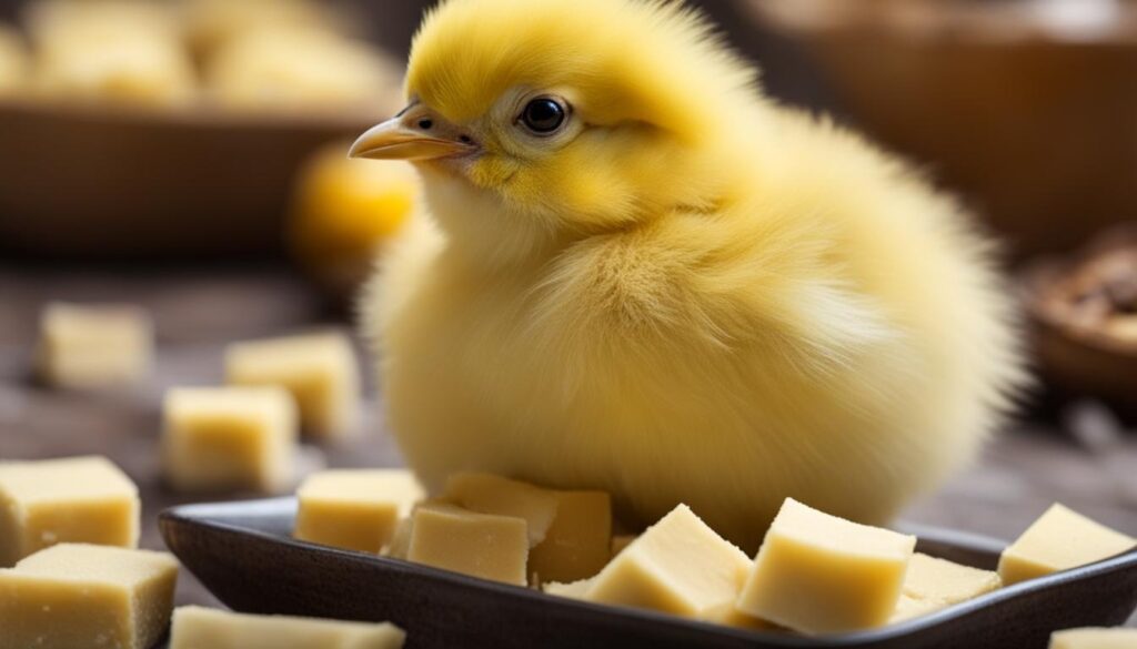 baby chick eating tofu